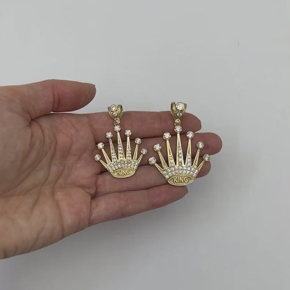 10K Yellow Gold CZ King Crown Pendant 1.6"-1.85"