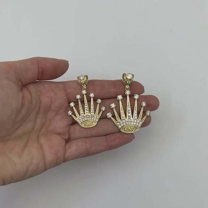 10K Yellow Gold CZ King Crown Pendant 1.6"-1.85"