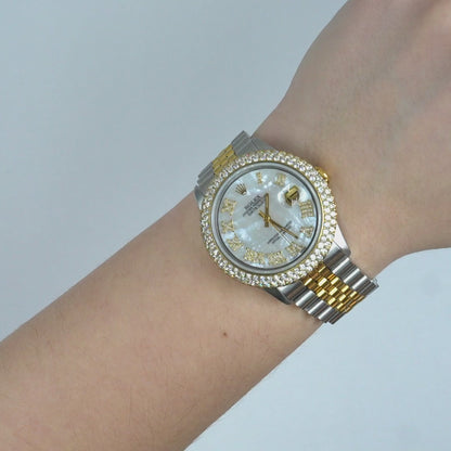 36mm Rolex Datejust Jubilee Band Custom Diamond Bezel White Gold Dial Watch