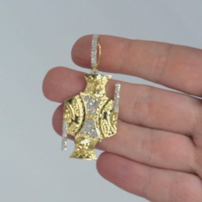 0.60CTW Natural Diamond 10K Yellow Gold Playing Card King Pendant 1.7"