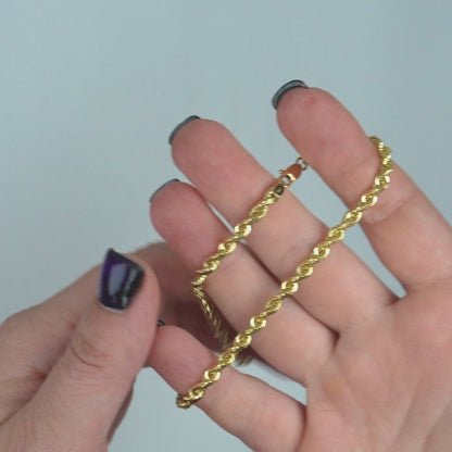 18K Yellow Gold 4mm Diamond-Cut Rope Chain (Solid Links) 18"-28"