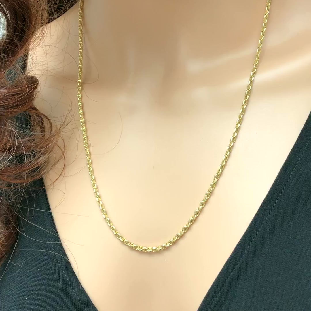 10K Yellow Gold 3mm Puffed Anchor Mariner Chain (Hollow) 16"-26" — product video
