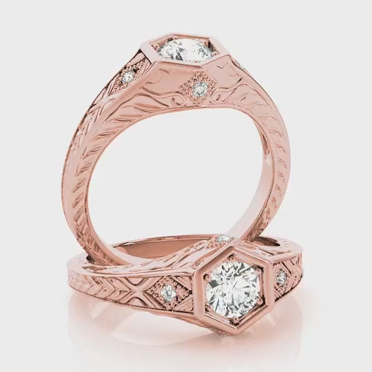1.05CTW Natural Diamond & Moissanite 18K Rose Gold Hexagon Engagement Ring — product video