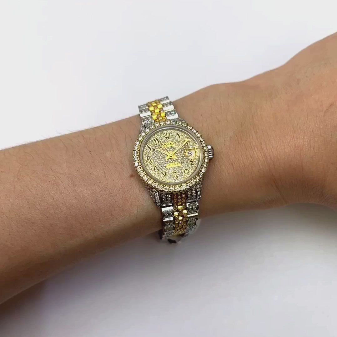 Rolex Datejust Custom Diamond Pave 69173 Jubilee Diamond Dial Bezel 26mm Watch