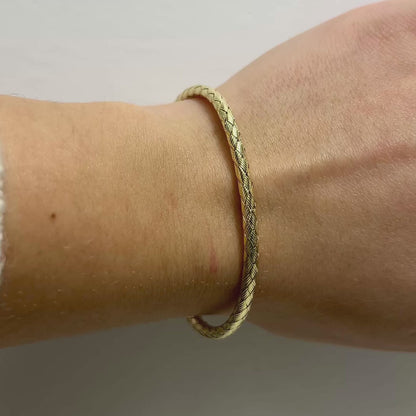 14K Yellow White Rose Gold 3.4mm Woven Bangle Bracelet (Hollow) 7.25"