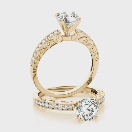 1.15CTW Natural Diamond Moissanite 18K Gold Yellow Antique-Style Engagement Ring — product video
