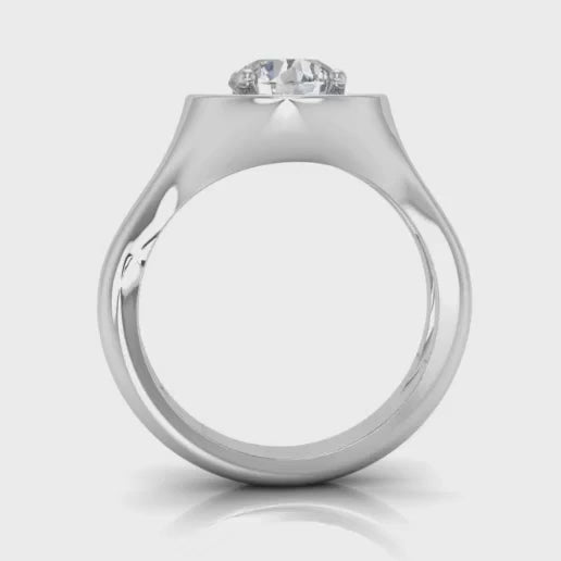1.80CTW Natural Diamond and Moissanite Bezel 14K Gold White Halo Engagement Ring — product video