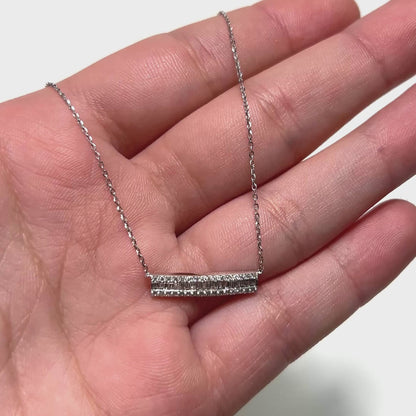 Natural Diamond Round Baguette 10K White Gold Bar Necklace (Solid Links) 18"