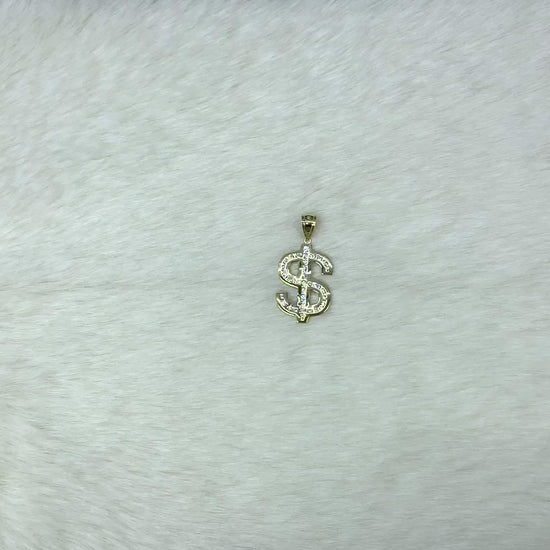 10K Yellow Gold CZ Dollar Sign Pendant — product video