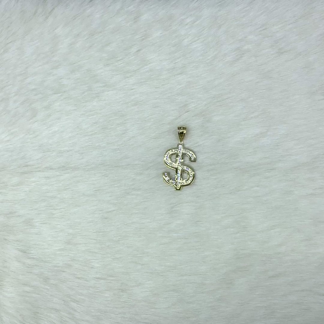 10K Yellow Gold CZ Dollar Sign Pendant — product video