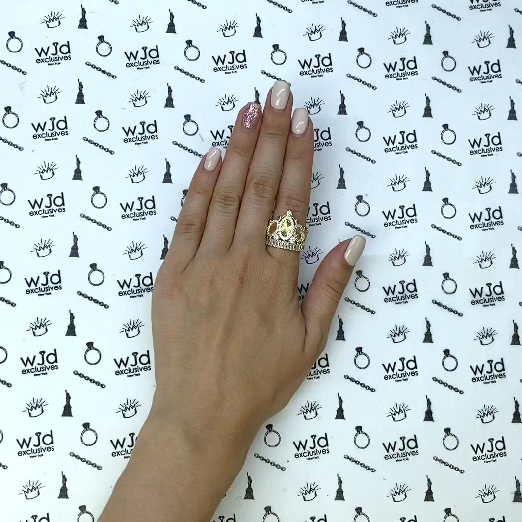 1.70Ct CZ 14K Yellow Gold Royal Crown Cocktail Ring — product video