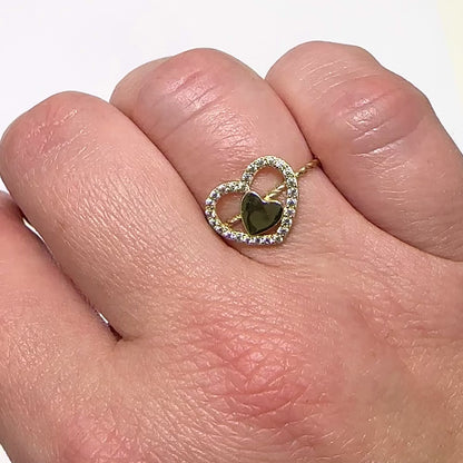 10K Yellow Gold 0.55CTW CZ Open Heart Halo Stackable Twisted Ring