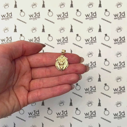 10K Gold Diamond-Cut Lion Head Pendant 1"