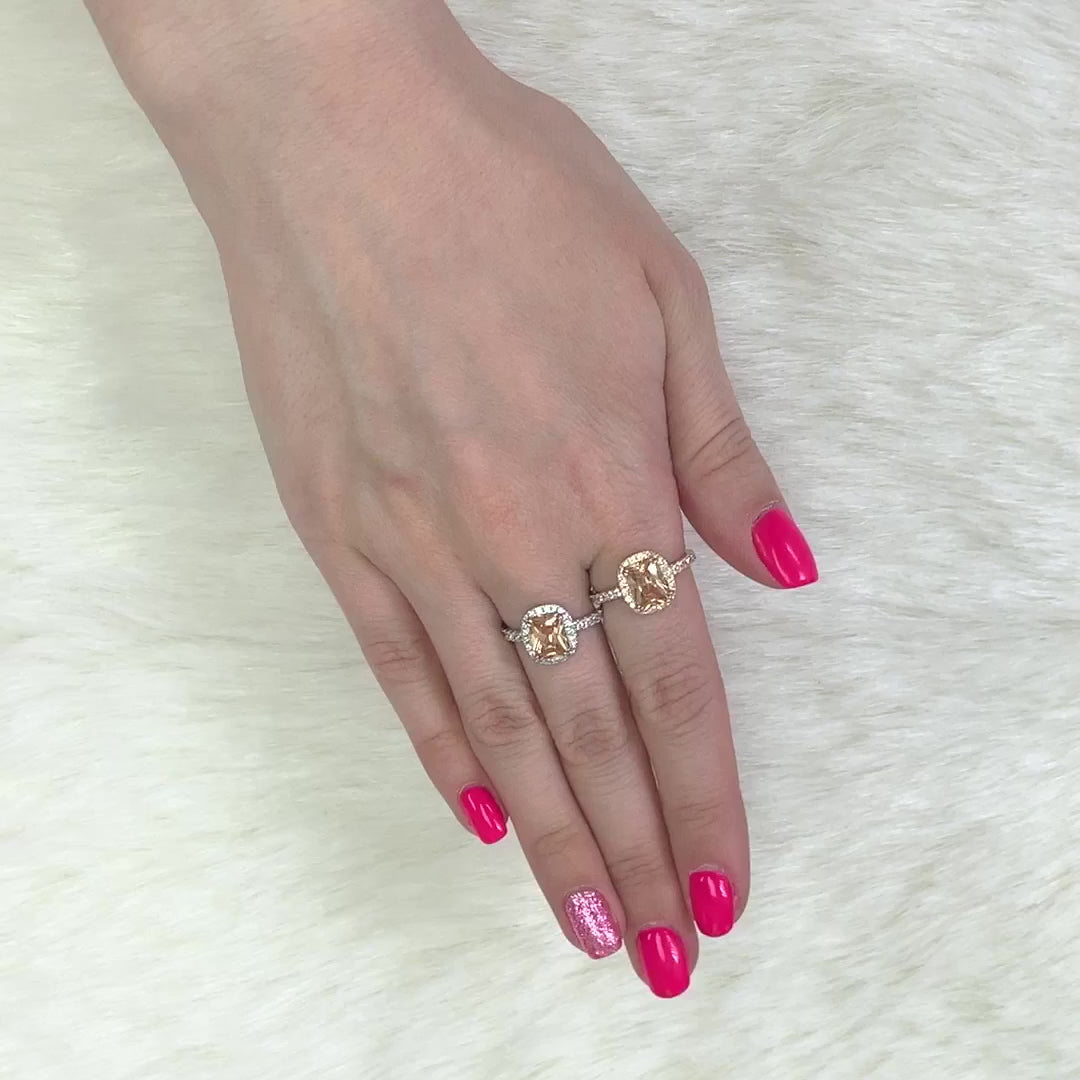 14K Gold CZ Emerald-Cut Champagne Halo Engagement Ring — product video
