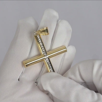 10K Yellow Gold-Filled Two-Tone Religious Cross Pendant 3.3"