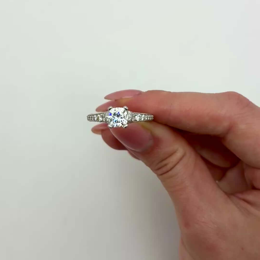 2.04CTW Natural Diamond & Moissanite Cushion-Cut 18K White Gold Engagement Ring