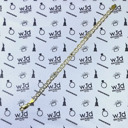 14K Yellow Gold Over Silver 6mm Diamond-Cut Anchor Mariner Bracelet (Solid Links) 7"-9"