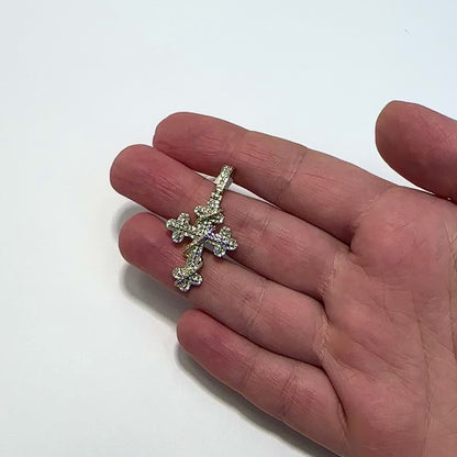 1.50TCW Natural Diamond 10K Yellow Gold Cross Pendant 1.6"