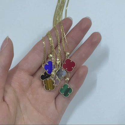 14K Yellow Gold Clover Gemstone Adjustable Necklace 16–18"