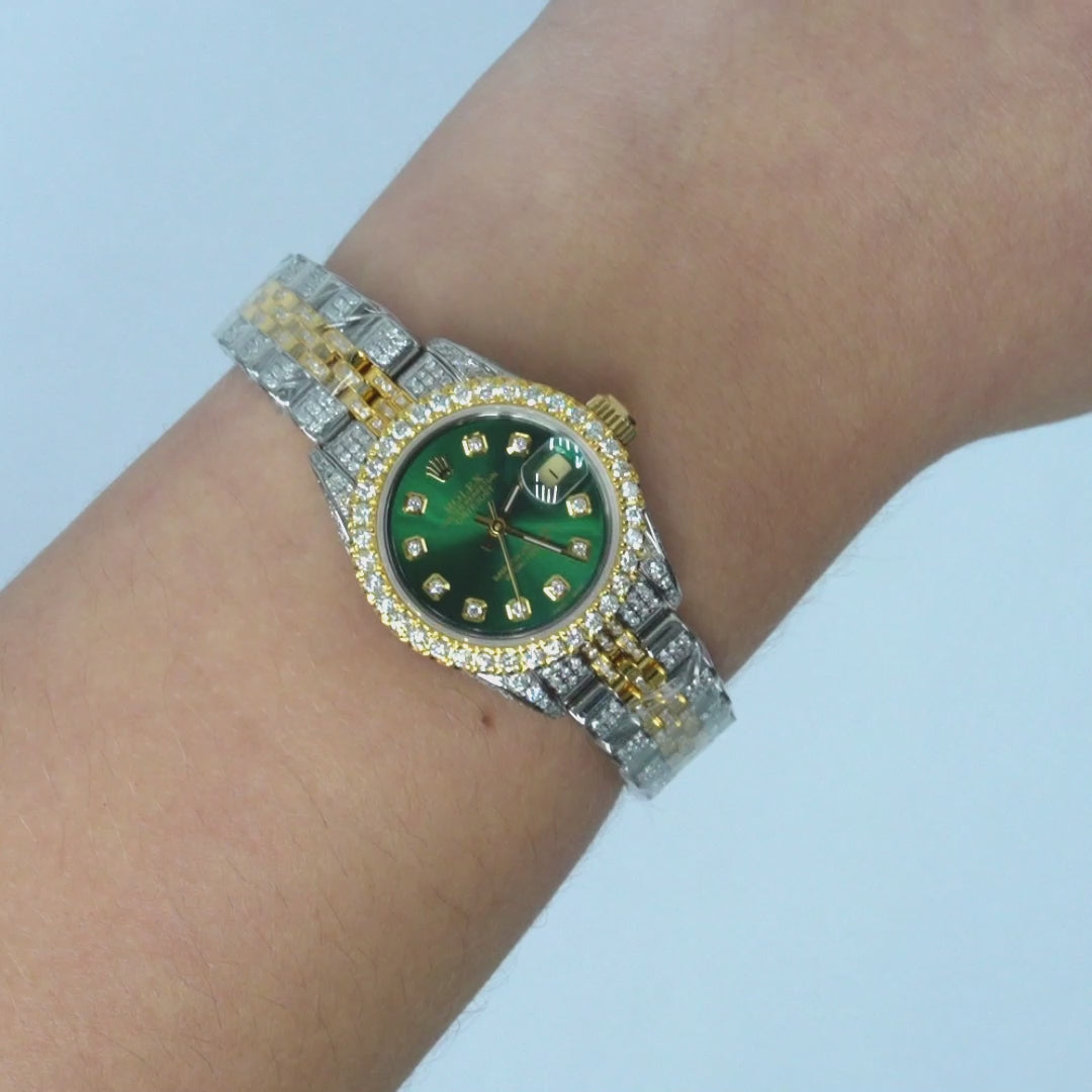 Rolex Datejust 69173 Diamond Pave Jubilee Diamond Dial Bezel Green