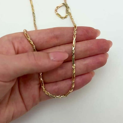 Real 14K Tri-Color Gold Rose White 3mm Figarope Chain 22" 24" 26"