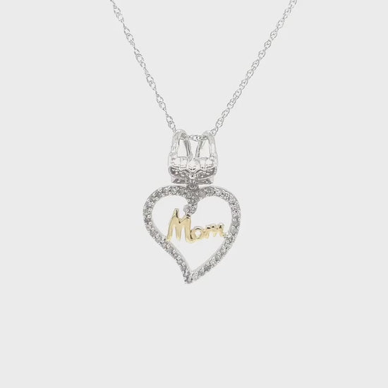 0.13CTW Natural Diamond 10K Gold Yellow Rose White Butterfly Heart Pendant 0.77" — product video