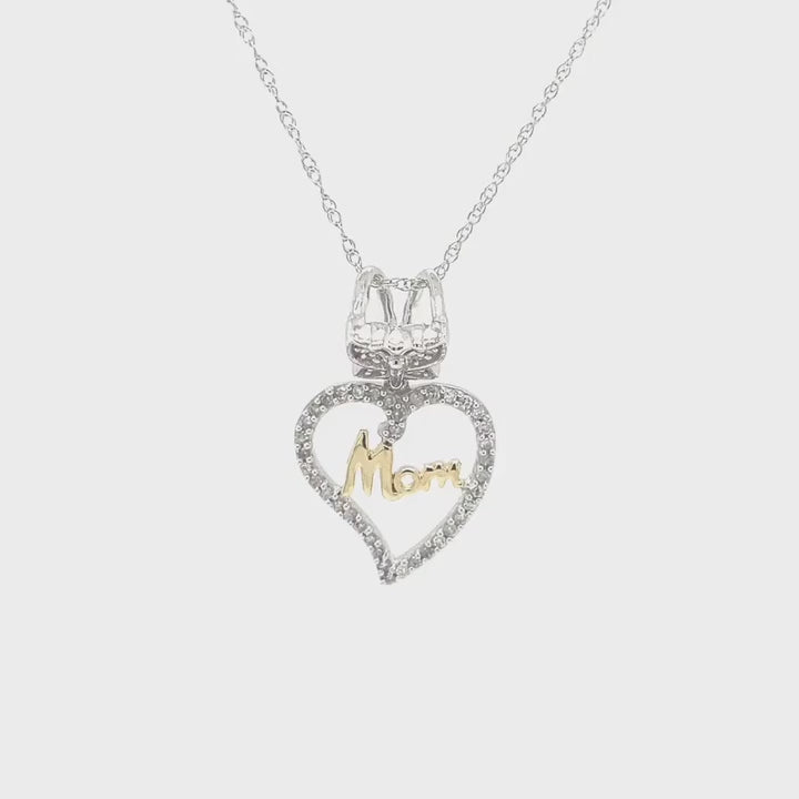 0.13CTW Natural Diamond 10K Gold Yellow Rose White Butterfly Heart Pendant 0.77" — product video
