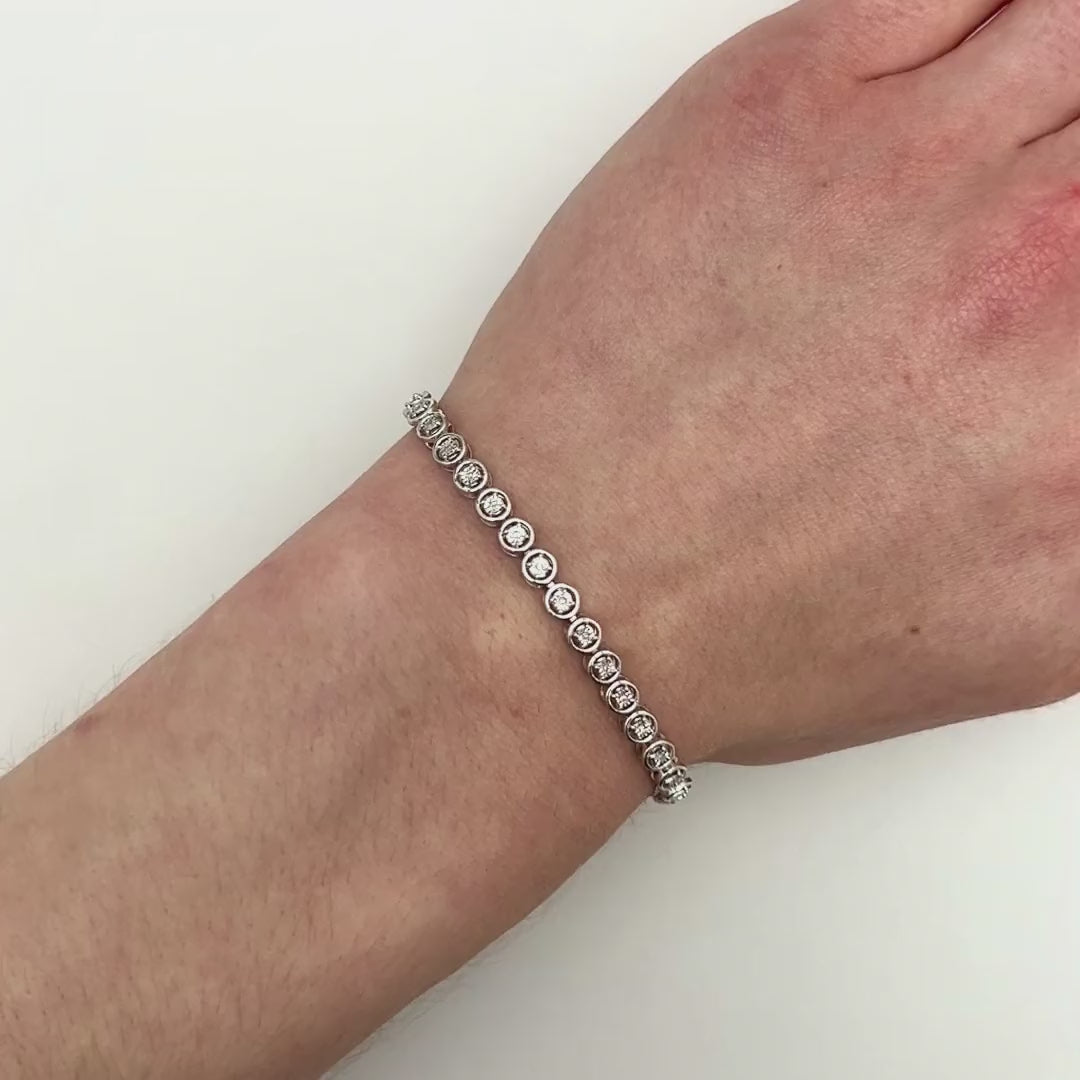 0.10CTW Natural Diamond 5mm Sterling Silver Tennis Bracelet 7.5