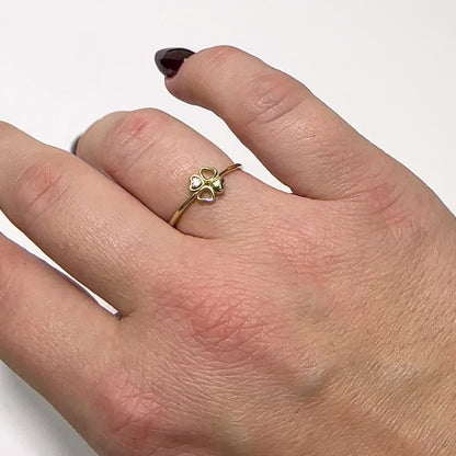 10K Yellow Gold 0.03CTW CZ Open Heart Clover Stackable Ring