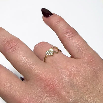 10K Yellow Gold 0.40CTW CZ Pavé Double Open Heart Stackable Ring