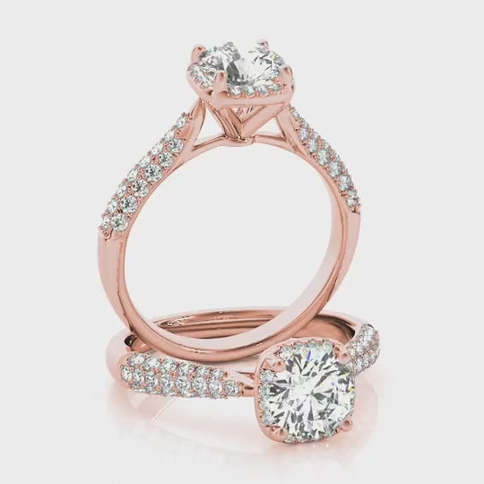 1.25CTW Natural Diamond & Moissanite 18K Rose Gold Round Halo Engagement Ring — product video