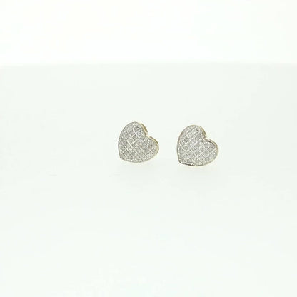 0.10Ct -0.35Ct Real Diamond Pave Heart Stud Earrings 10k Yellow Gold