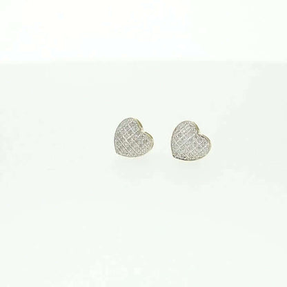 0.10Ct -0.35Ct Natural Diamond Pave Heart Stud Earrings 10k Yellow Gold