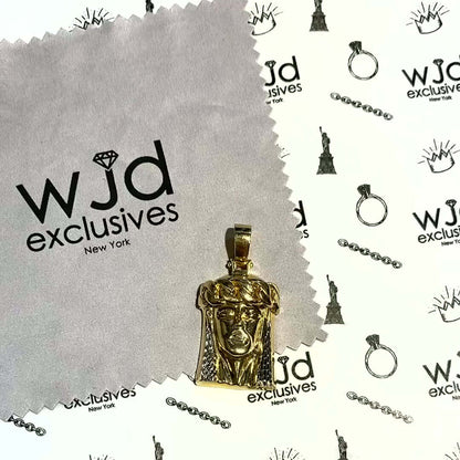 10k Yellow White Gold Textured Jesus Face Head Pendant 1.4"-1.8"