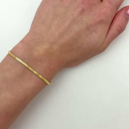 14K Gold Yellow 2.5mm Diamond-Cut Box Bismark Bracelet 7.5"