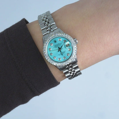 26mm Rolex Datejust Custom Jubilee Band Diamond Bezel Light Blue Dial Watch