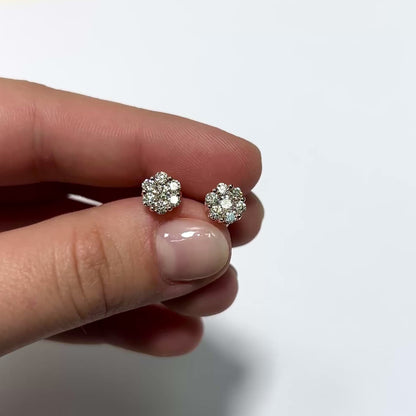 1Ct Natural Diamond Flower Cluster Stud 14K Yellow White Rose Gold Earrings 7mm