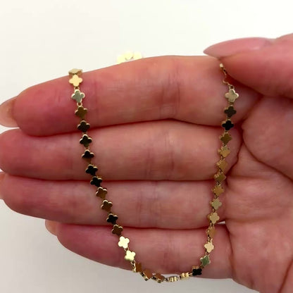 Real 14K Gold 3.5mm Clover Link Adjustable Chain Necklace 16"-17"