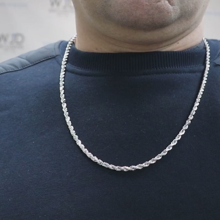 10K White Gold 4mm Diamond-Cut Rope Chain (Solid Links) 20"-24" — product video