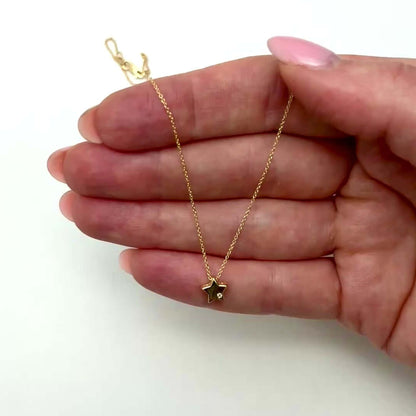 14K Yellow Gold .05Ct Natural Diamond 6.5mm Star Charm Necklace 18"