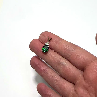 2.20Ct CZ & Oval Emerald Solitaire 14K Yellow Gold Pendant