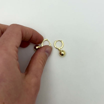 18K Yellow Gold Over Sterling Silver 8mm Drop Ball Earrings 20mm