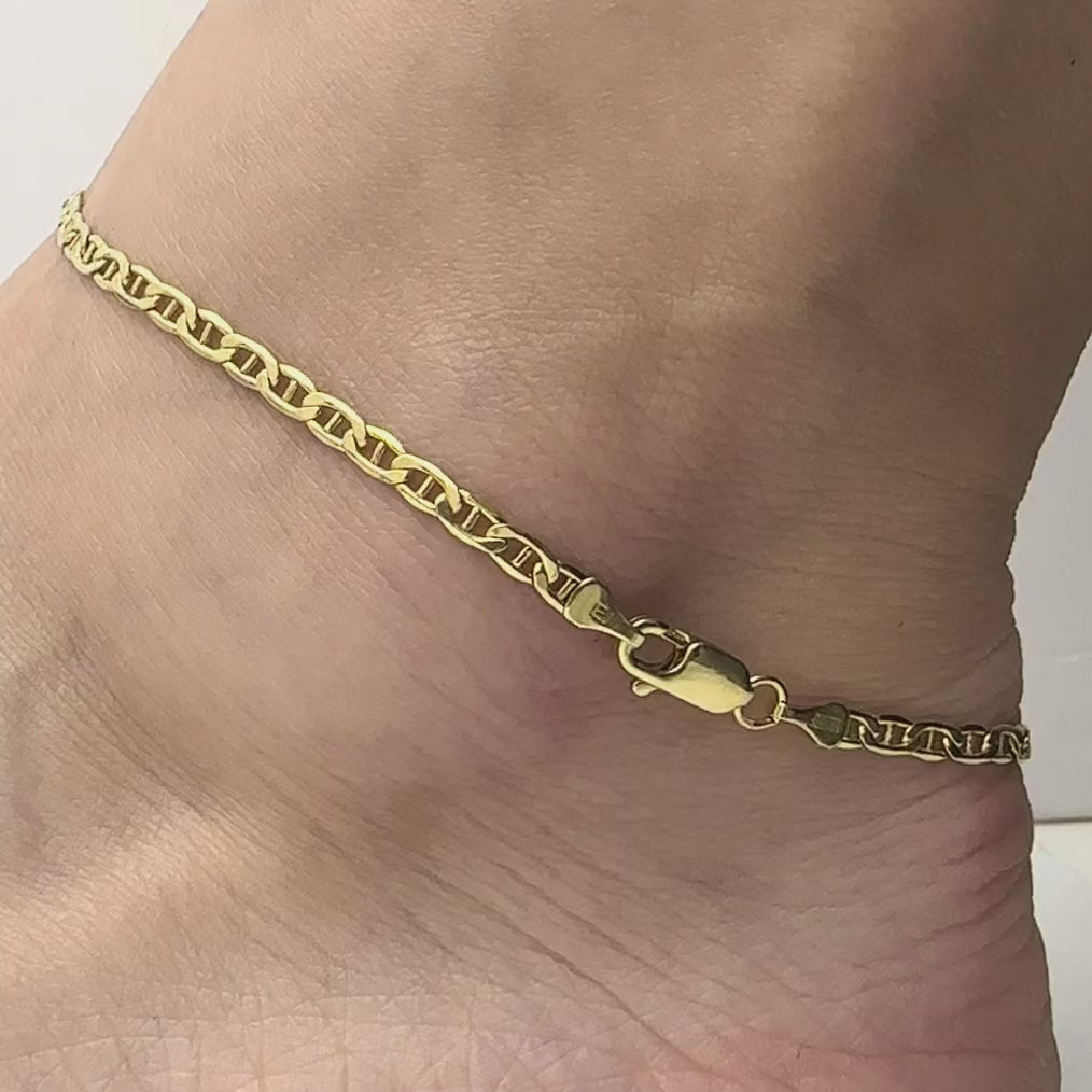 14K Gold-Filled 3mm Anchor Mariner Anklet (Solid Links) 10" — product video