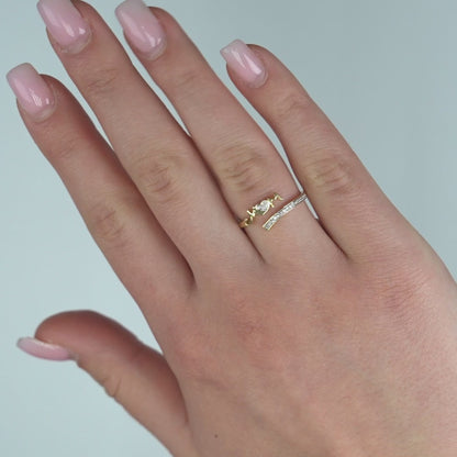 0.08CTW Natural Diamond 10K Yellow Gold Channel Open Bypass "MOM" Cocktail Ring