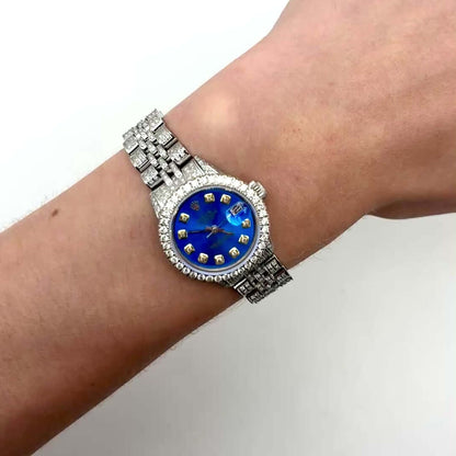 Rolex Datejust Diamond Pave Jubilee Band Diamond Bezel Sky Blue Dial 26mm Watch