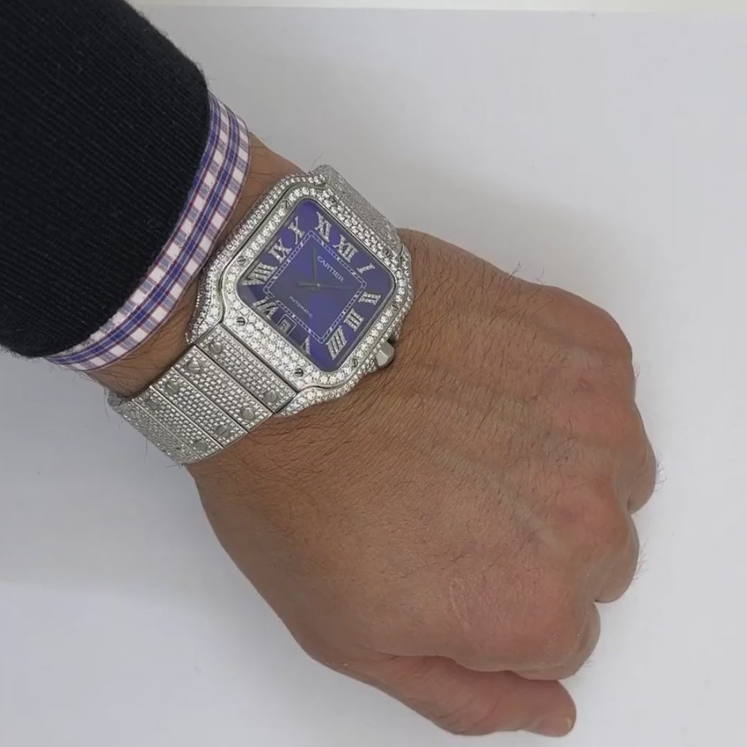 Cartier Santos WSSA0030 40mm Large 9.75CTW Diamond Custom Full Pave Auto Watch