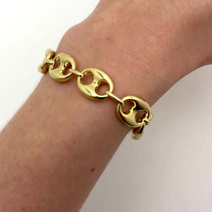 Real 14K Gold 12mm Puffed Mariner Bracelet 8.5"