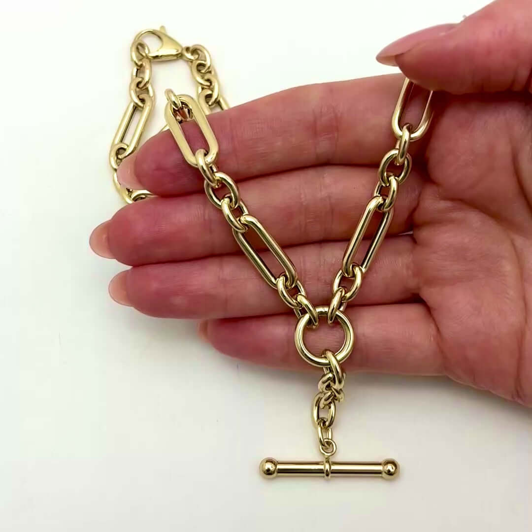 14K Yellow Gold Rolo Toggle Necklace (Solid Links) 18"
