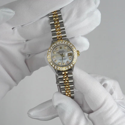26mm Rolex Datejust 1617 18K Gold Diamond Mother of Pearl Dial Steel Woman's Watch