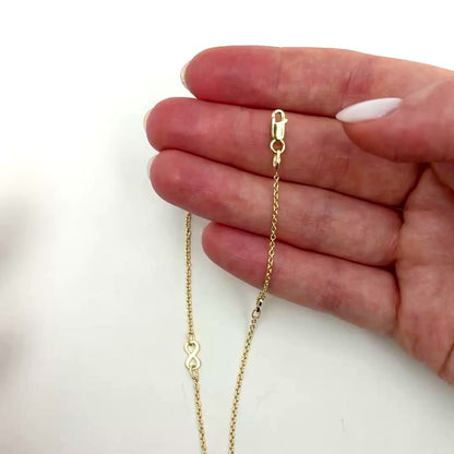 10K Yellow Gold Infinity Adjustable Ankle Bracelet (Solid Links) 9"-10"